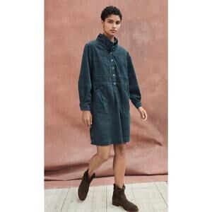 Wrap London Size 2 XS Teal Petrol Hemp Organic Cotton Cord Corduroy Short Dress